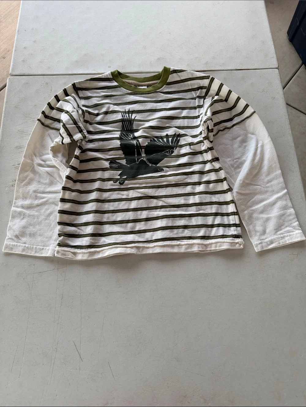 Gymboree White and Olive Striped Long-Sleeve Tee with Eagle Graphic